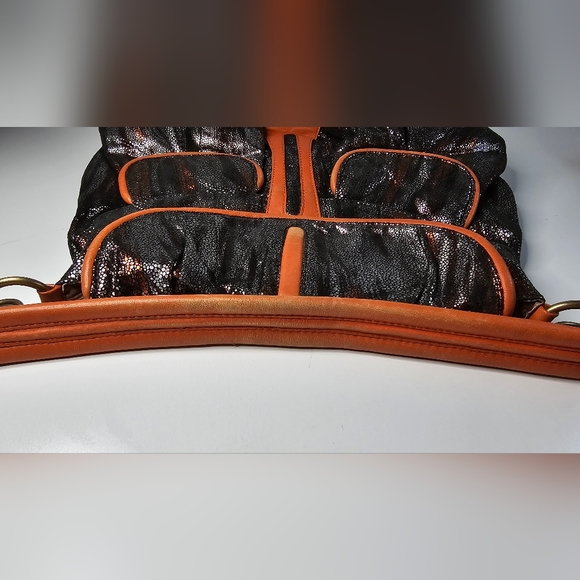 MALINI MURJANI EXOTIC HOBO POCKET LEATHER SHOULDER BAG SILVER BLACK ORANGE - Picture 11 of 16